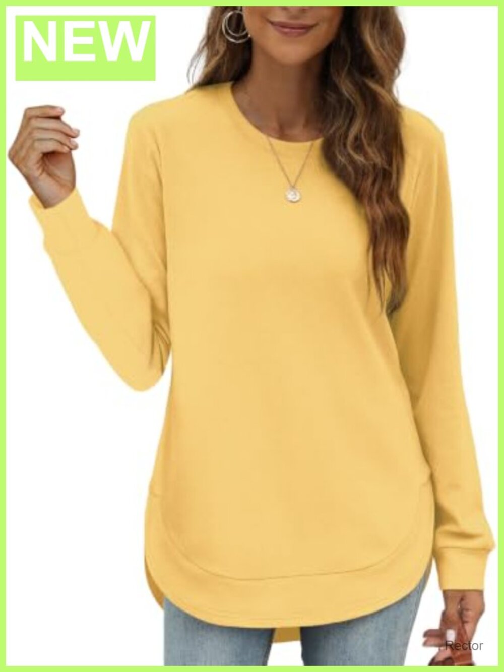 Womens Crewneck Long Sleeve Tunic Top High Low Curved Hem Loose Fit Sweatshirt